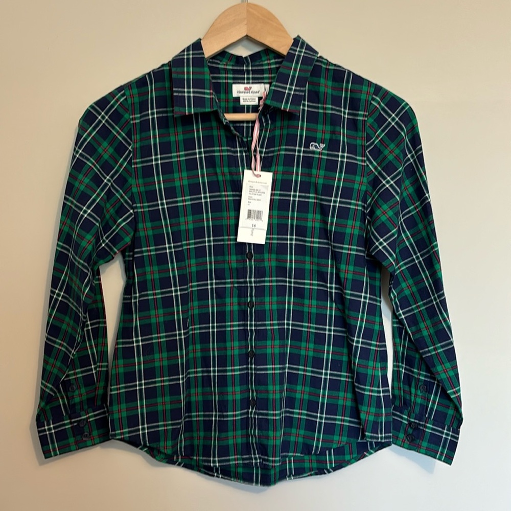 Girls Holiday Plaid Vineyard Vines Flannel Shirt NWT 14